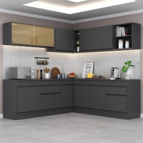 Armário de Cozinha Completa de Canto com Rodapé Veneza Multimóveis MP2096.895 Preto