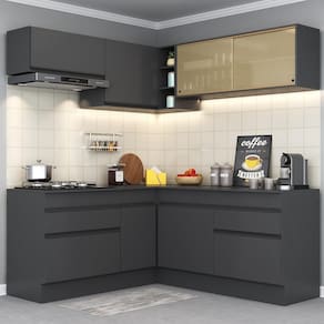 Armário de Cozinha Completa de Canto com Rodapé Veneza Multimóveis MP2097.895 Preto