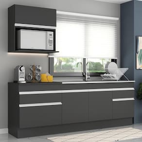 Armário de Cozinha Compacta com Rodapé Veneza Multimóveis MP2110.898 Preto/Branco
