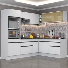 Armário de Cozinha Completa de Canto com Rodapé Veneza Multimóveis MP2099.964 Branco/Preto