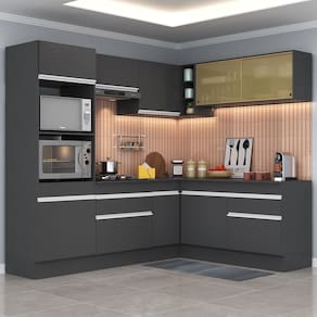 Armário de Cozinha Completa de Canto com Rodapé Veneza Multimóveis MP2099.898 Preto/Branco