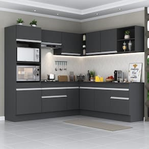 Armário de Cozinha Completa de Canto com Rodapé Veneza Multimóveis MP2080.898 Preto/Branco
