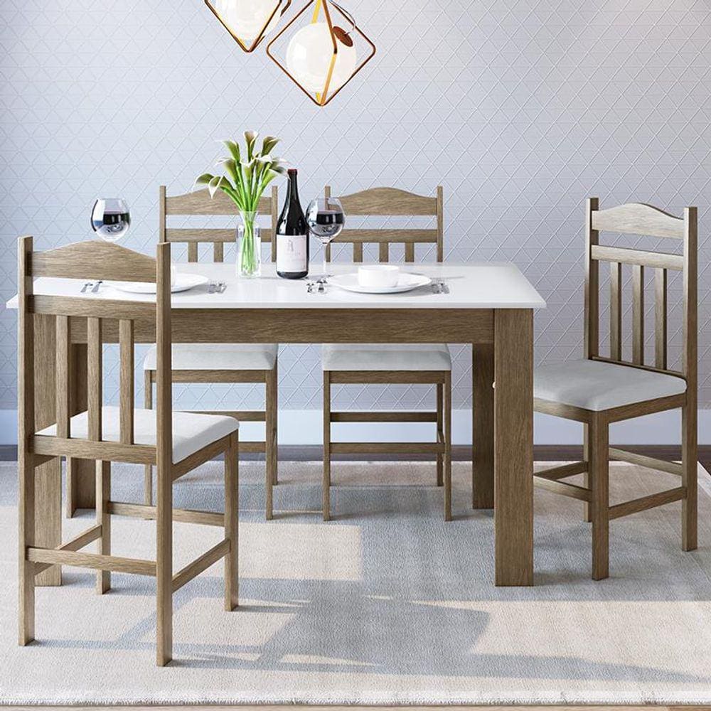 Conjunto Sala De Jantar Mesa Fixa 120x78cm C/ 4 Cadeiras Mad - Ameixa Negra/Branco