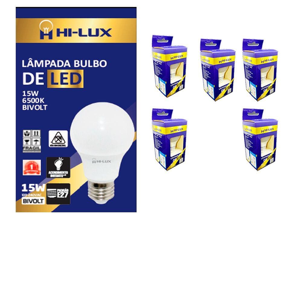 Kit 05 Lampadas De Led 15W 6500K E27