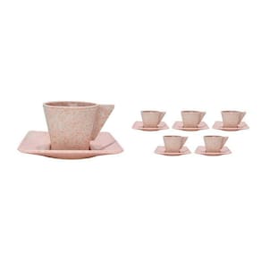 Kit 6 Xícara E Pires 50Ml Fibra Madeira Palha