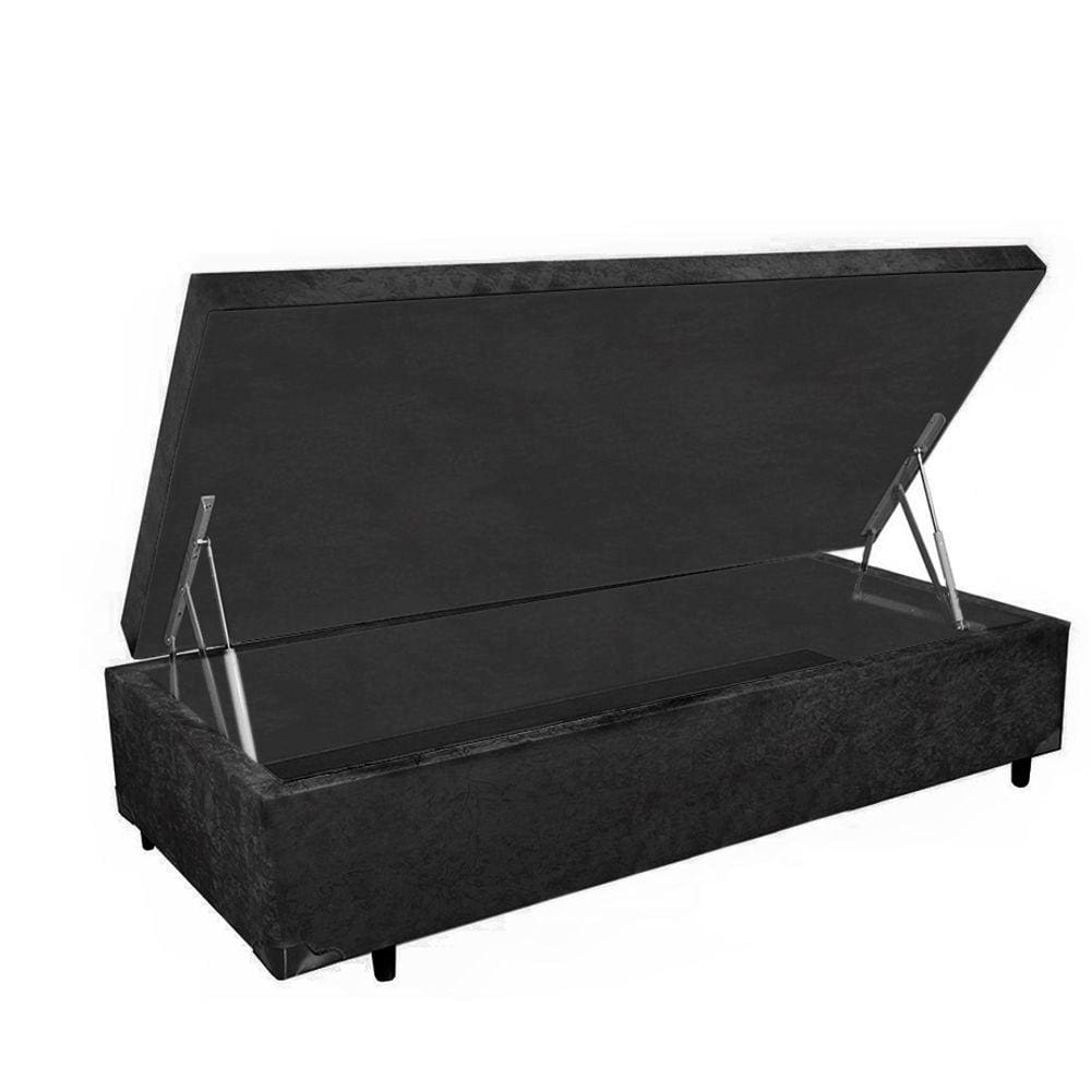 Cama Box Baú Solteiro Suede Preto Black 88x188x34x20interno