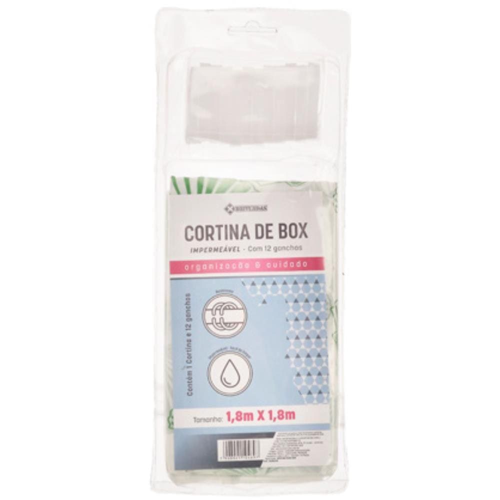 Cortina para Box Banheiro 1,8m com 12 Ganchos Antimofo