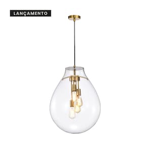 Pendente Tommy Ø48xh60cm – Dourado E Vidro Transparente