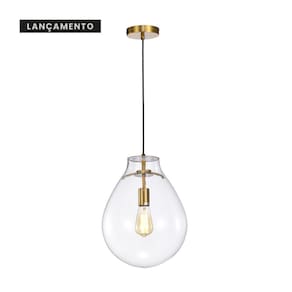 Pendente Tommy Ø30xh40cm – Dourado E Vidro Transparente