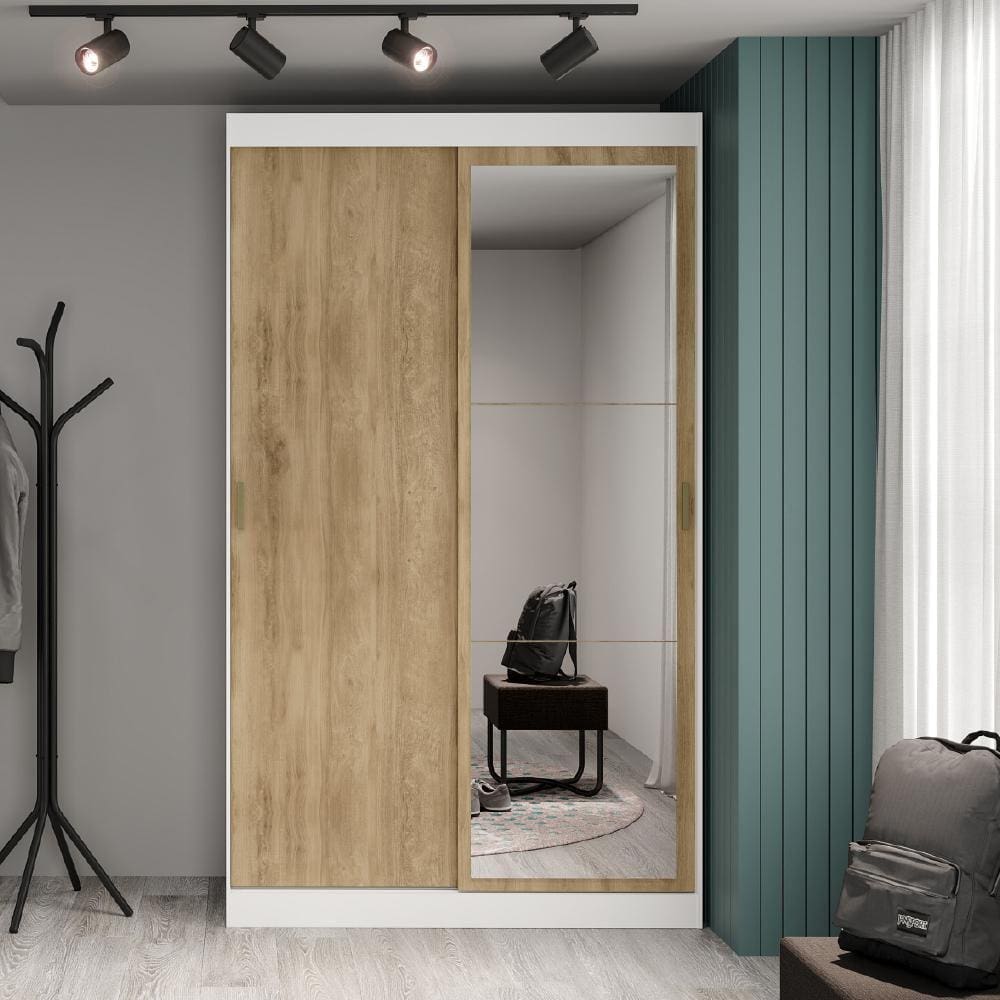 Guarda Roupa Solteiro 2 Portas 2 Gav Espelho Branco Carraro