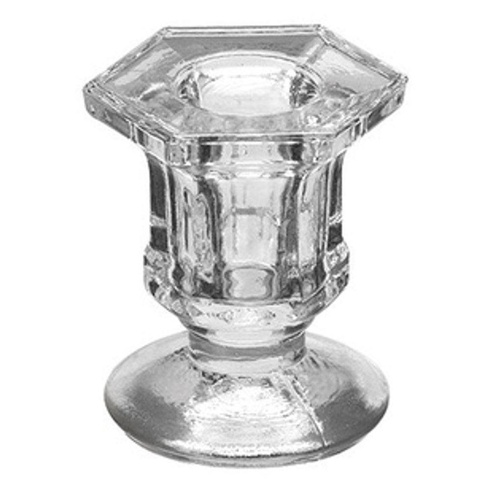 Kit 3 Castiçal Vidro Sextavado Dois Lados Enfeite Decoração