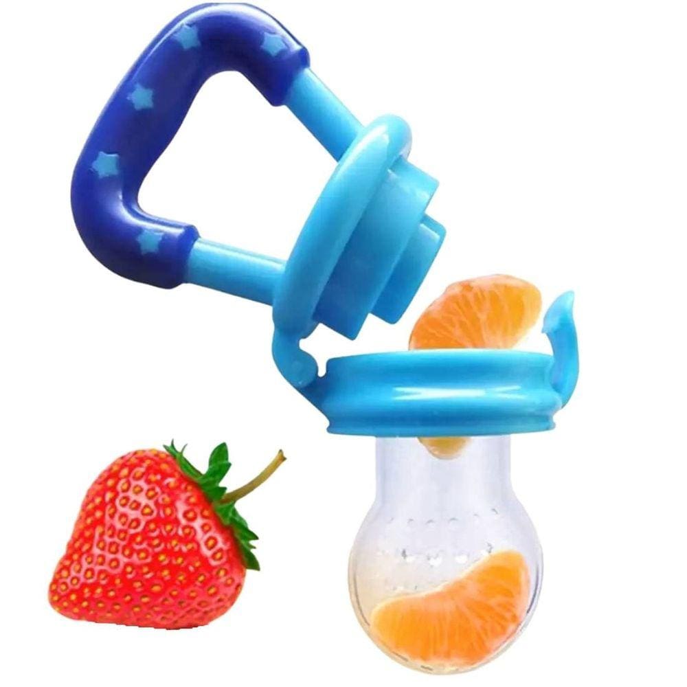 Chupeta Alimentadora Mordedor Porta Frutas para Bebês Bico de Silicone Azul