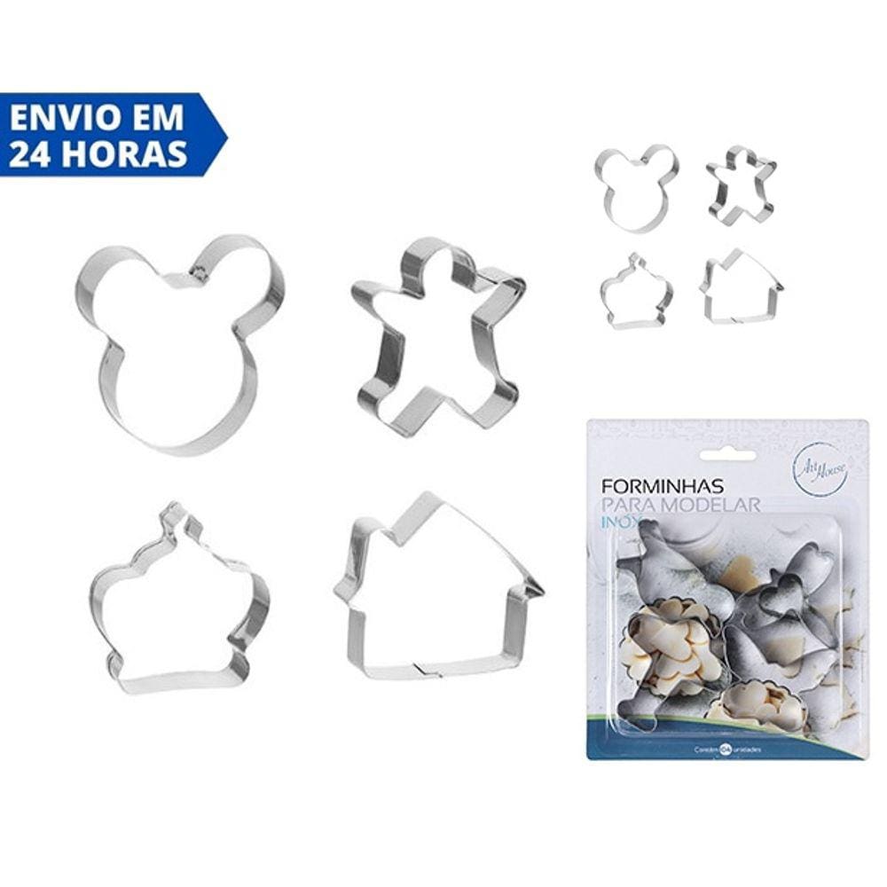 Forminhas Cortador Biscoito Kit 4 Peças Cookies Molde Inox