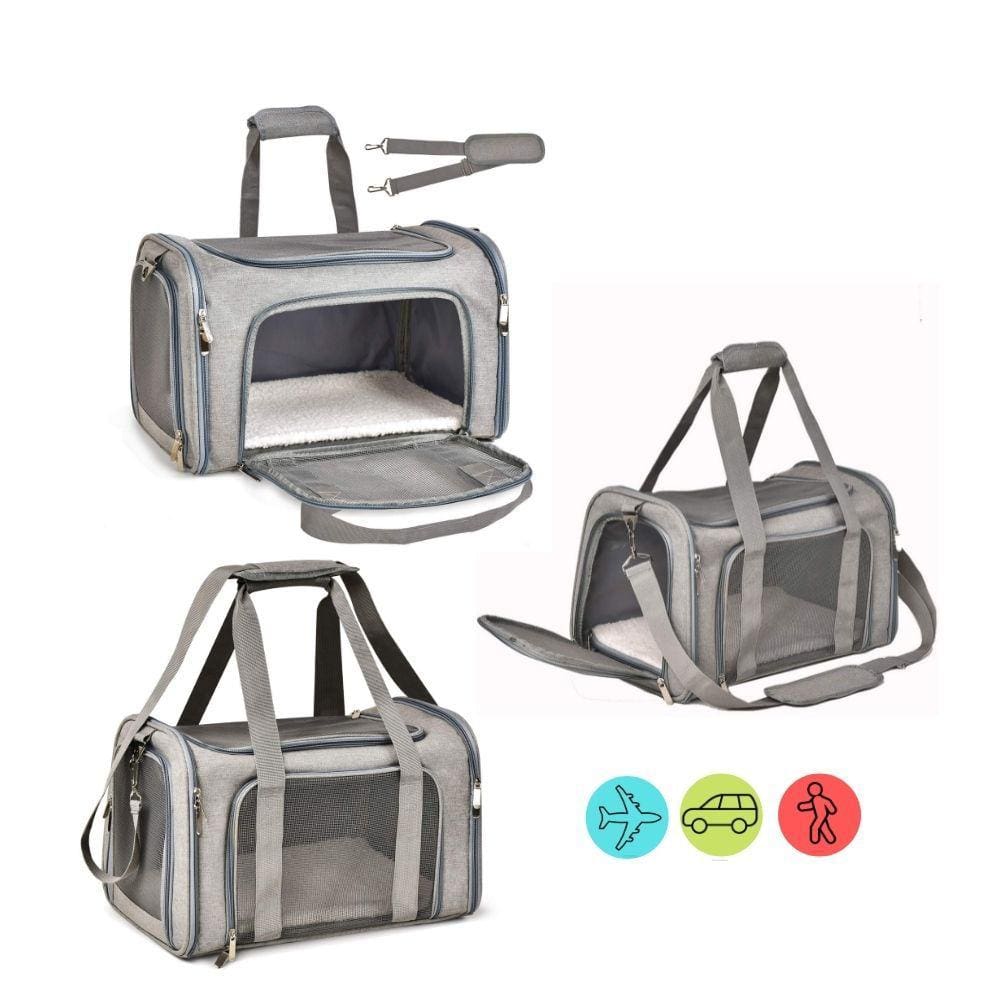 Bolsa de Transporte Pet Avião Viagem para Cachorro Gato Cor: Cinza