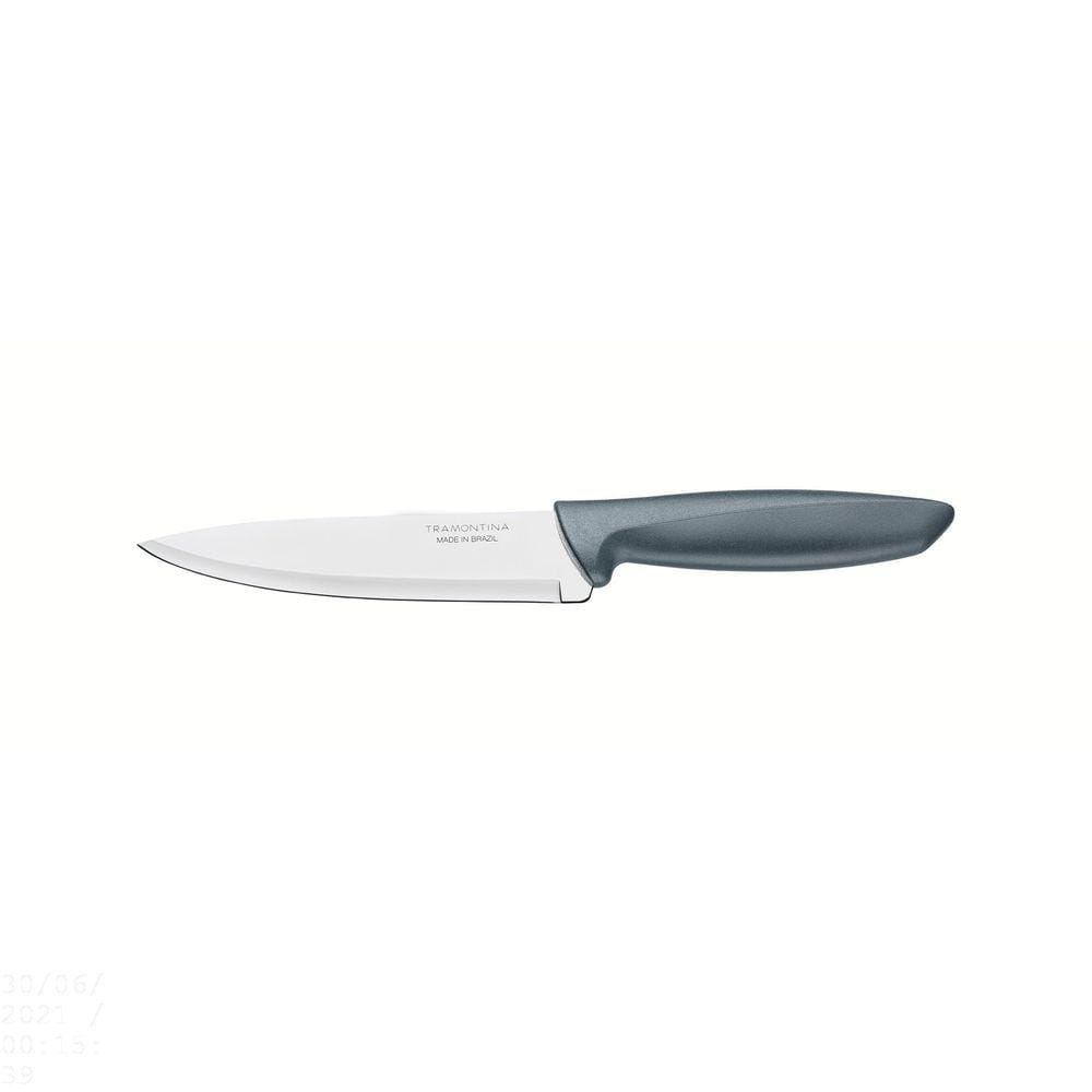 Faca Chef Tramontina Plenus com Lâmina em Aço Inox e Cabo de Polipropileno Cinza 6&quot; Tramontina