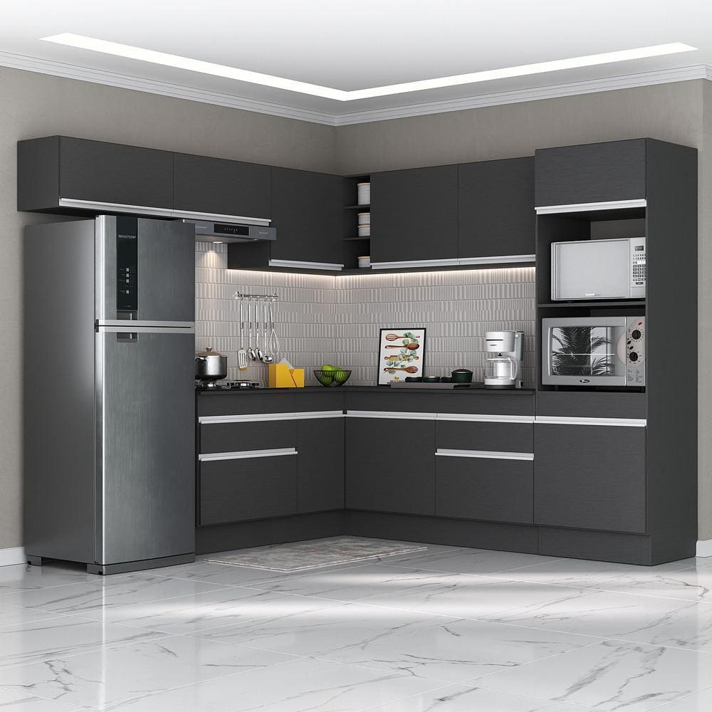Armário de Cozinha Completa de Canto com Rodapé Veneza Multimóveis MP2105.898 Preto/Branco
