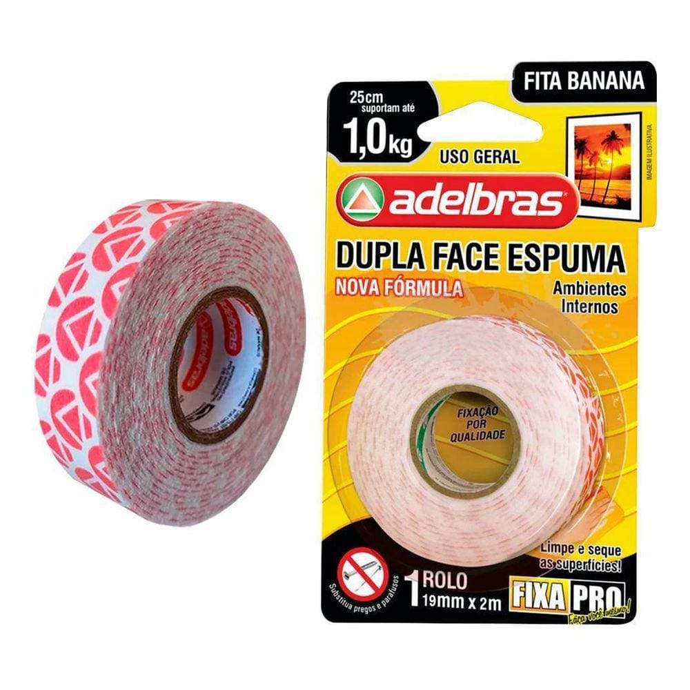 Fita Banana Dupla Face Espuma Fixa Pro 19Mm X 2M Até 1,0Kg