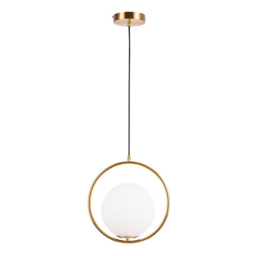 Pendente Moderno Bola Branca Metal Dourado E Vidro Leitoso