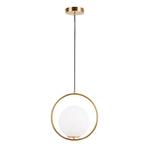 Pendente Moderno Bola Branca Metal Dourado E Vidro Leitoso