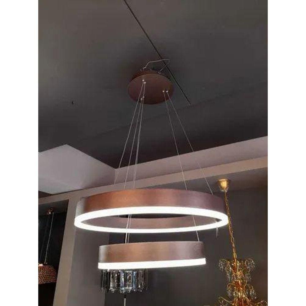 Pendente Argolas Alumínio Marrom Em Led