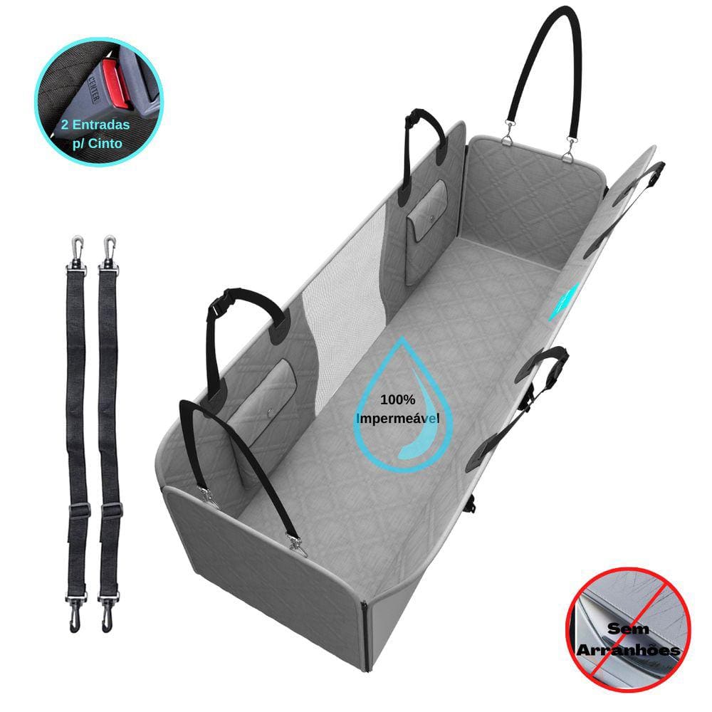 Capa Protetora de Banco Traseiro Carro Luxo Impermeável Cachorros e Gatos Pet Cinza Premium