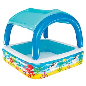 Piscina Infantil 1,40 x 1,40m Com Cobertura 330 Litros Azul