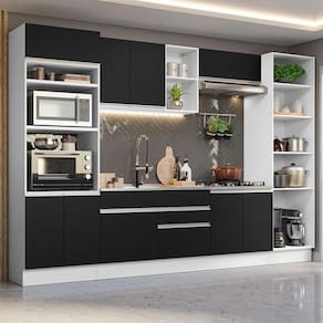 Armário De Cozinha 330cm Branco/Preto 03 Branco/Preto
