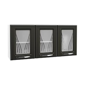 Armário De Cozinha De Aço Aéreo Triplo 120cm Branco preto