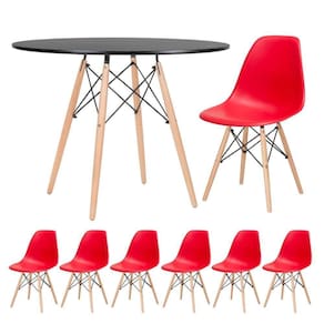 Mesa Redonda Eames 100cm Preto + 6 Cadeiras Vermelho