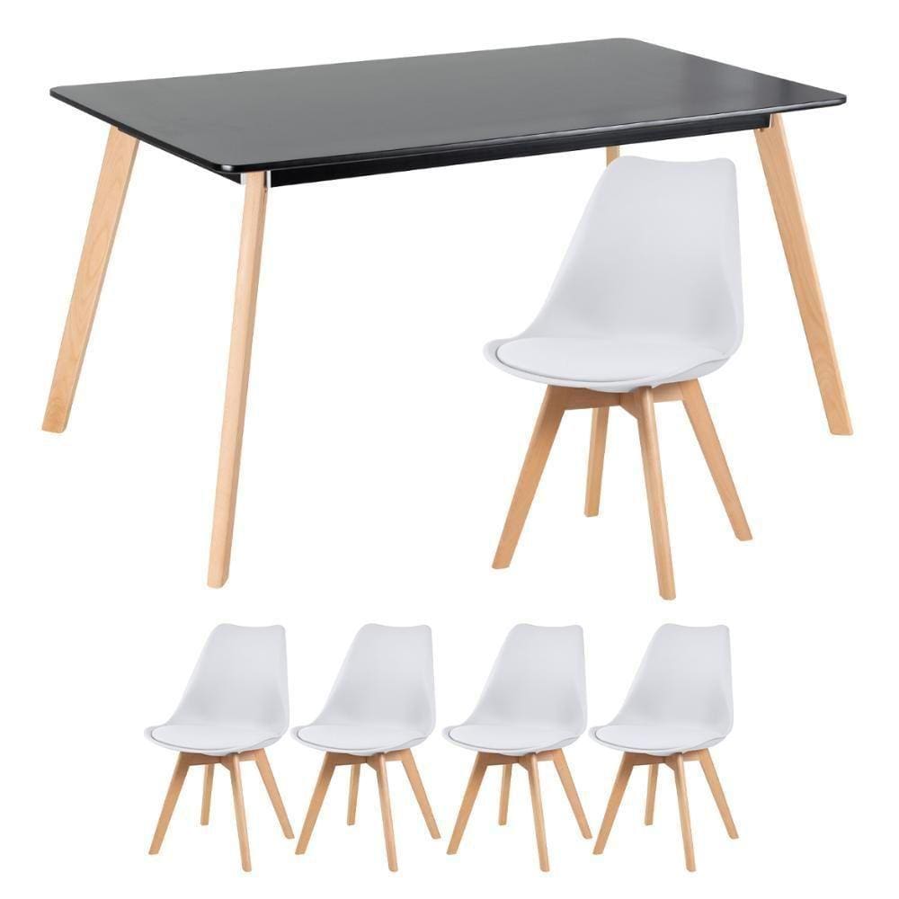 Mesa De Jantar Retangular Preto + 4 Cadeiras Mesa Preto Branco