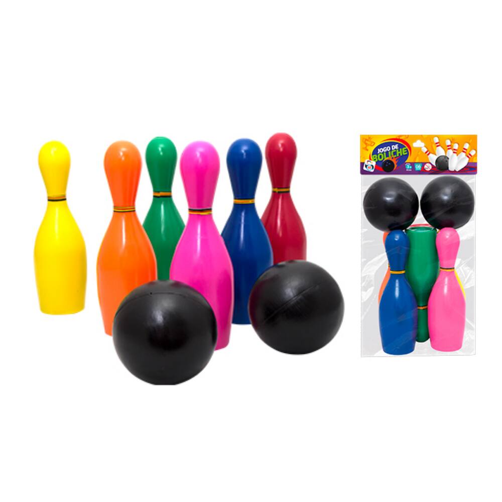 Jogo boliche com 6 pinos e 2 bola plastico bluplast