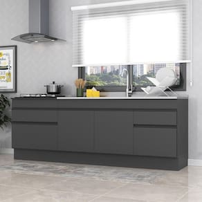 Kit 2 Balcões com Rodapé Gabinete Pia 150 cm e Cooktop 70 cm Veneza Multimóveis MP2108.895 Preto
