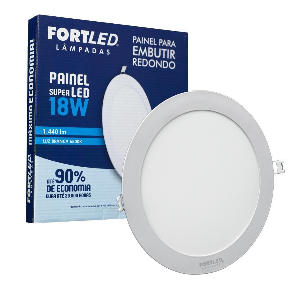 Painel Led 18W Redondo Branco Frio Embutir Fortled