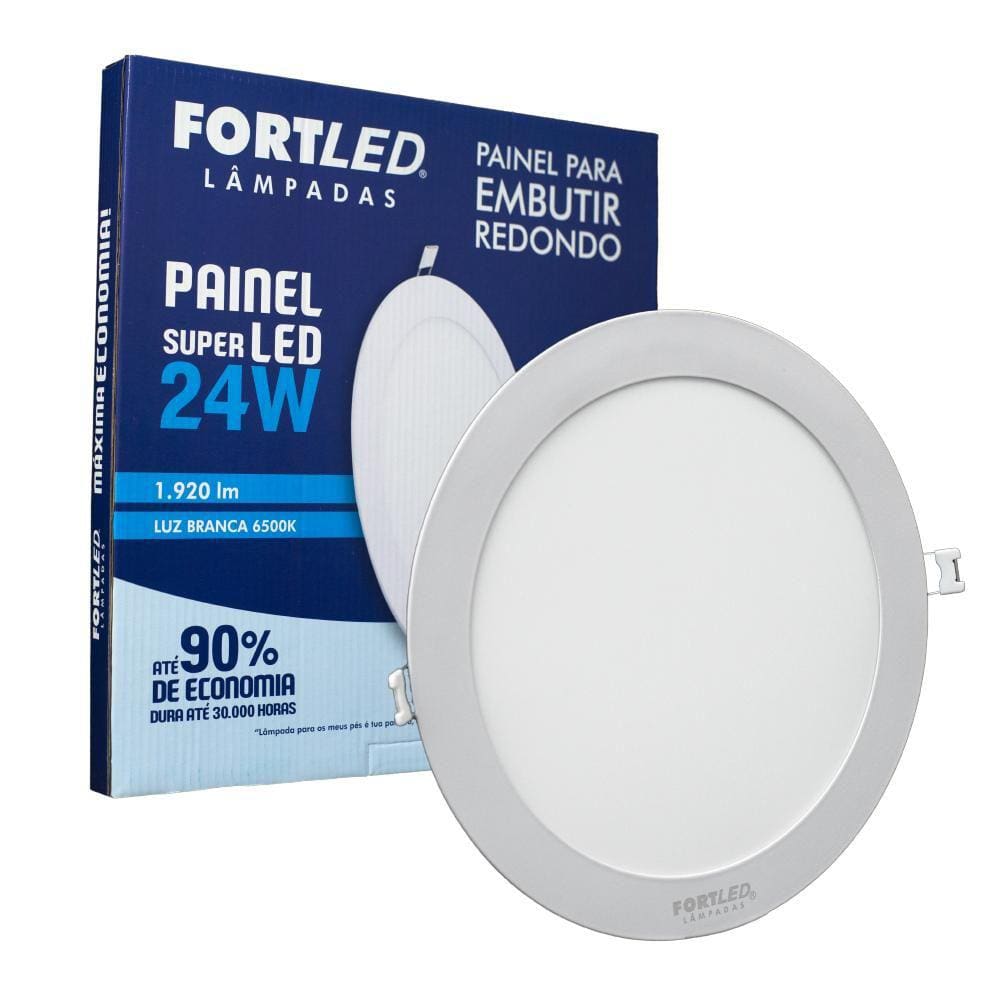 Painel Led 24W Redondo Branco Frio Embutir Fortled