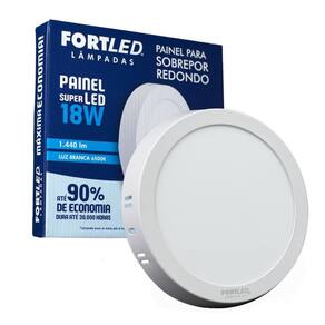 Painel Led 18W Redondo Branco Frio Sobrepor Fortled