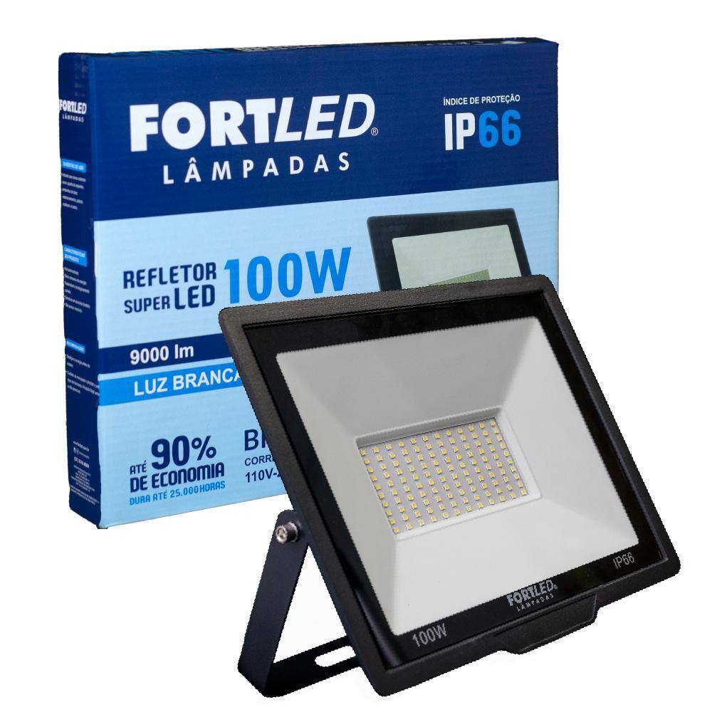 Refletor de Led 100W Luz Branca 110/220V 25.000h Fortled