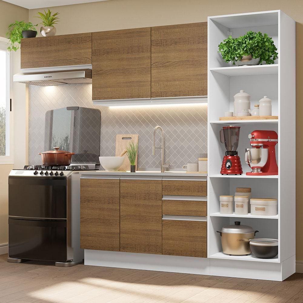 Armário De Cozinha 260cm Branco/Rustic