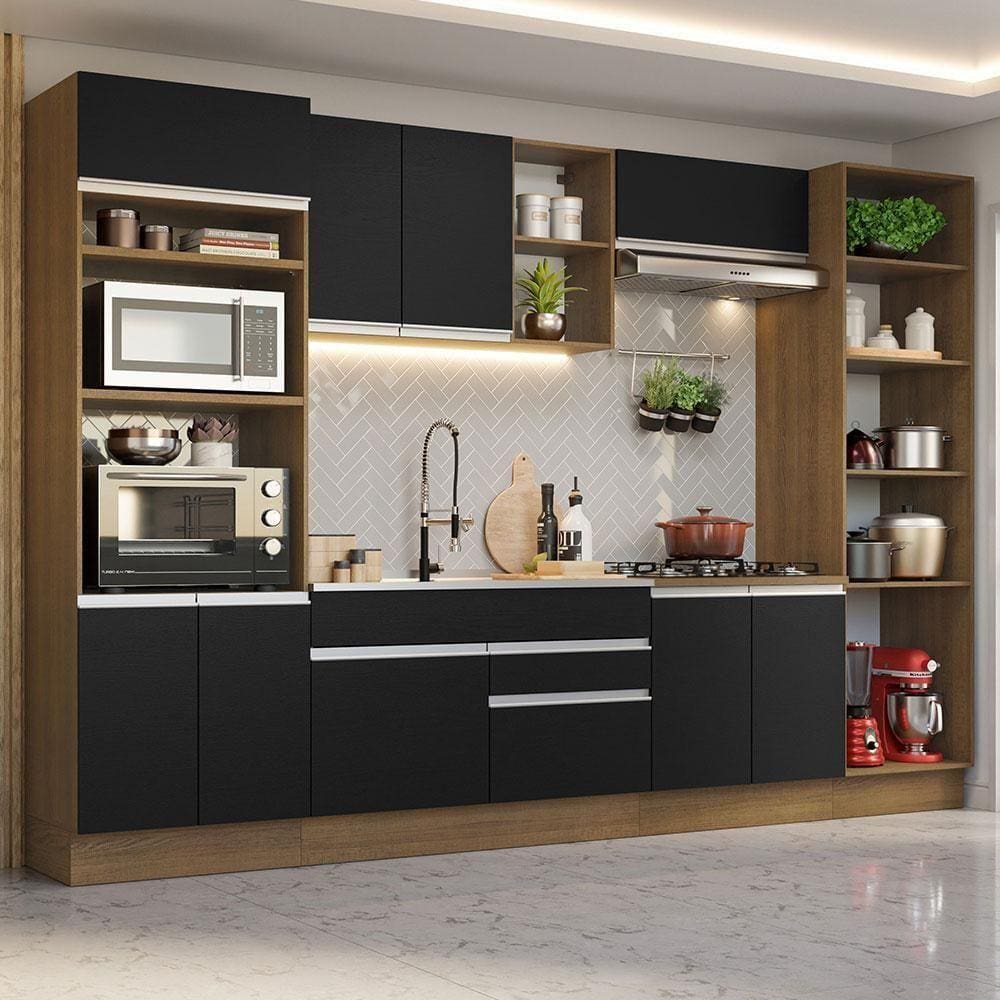 Armário De Cozinha 330cm Rustic/Preto