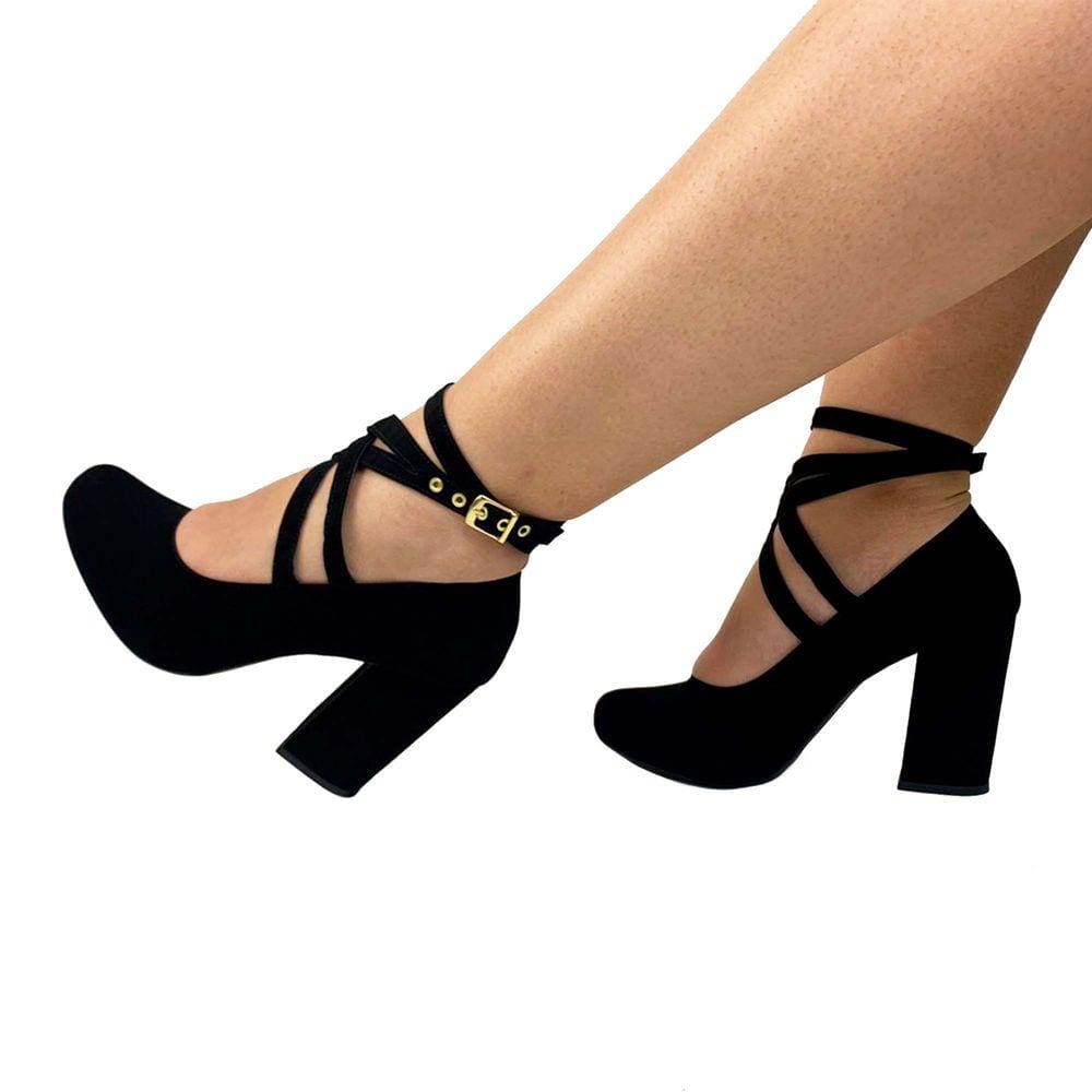 Sapato Feminino Boneca Salto Bloco Preto Er100