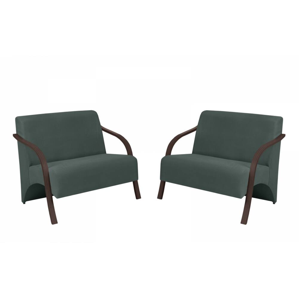 Kit 2 Poltronas Namoradeira 2 Lugares Vênus D Salla Suede Braço Madeira