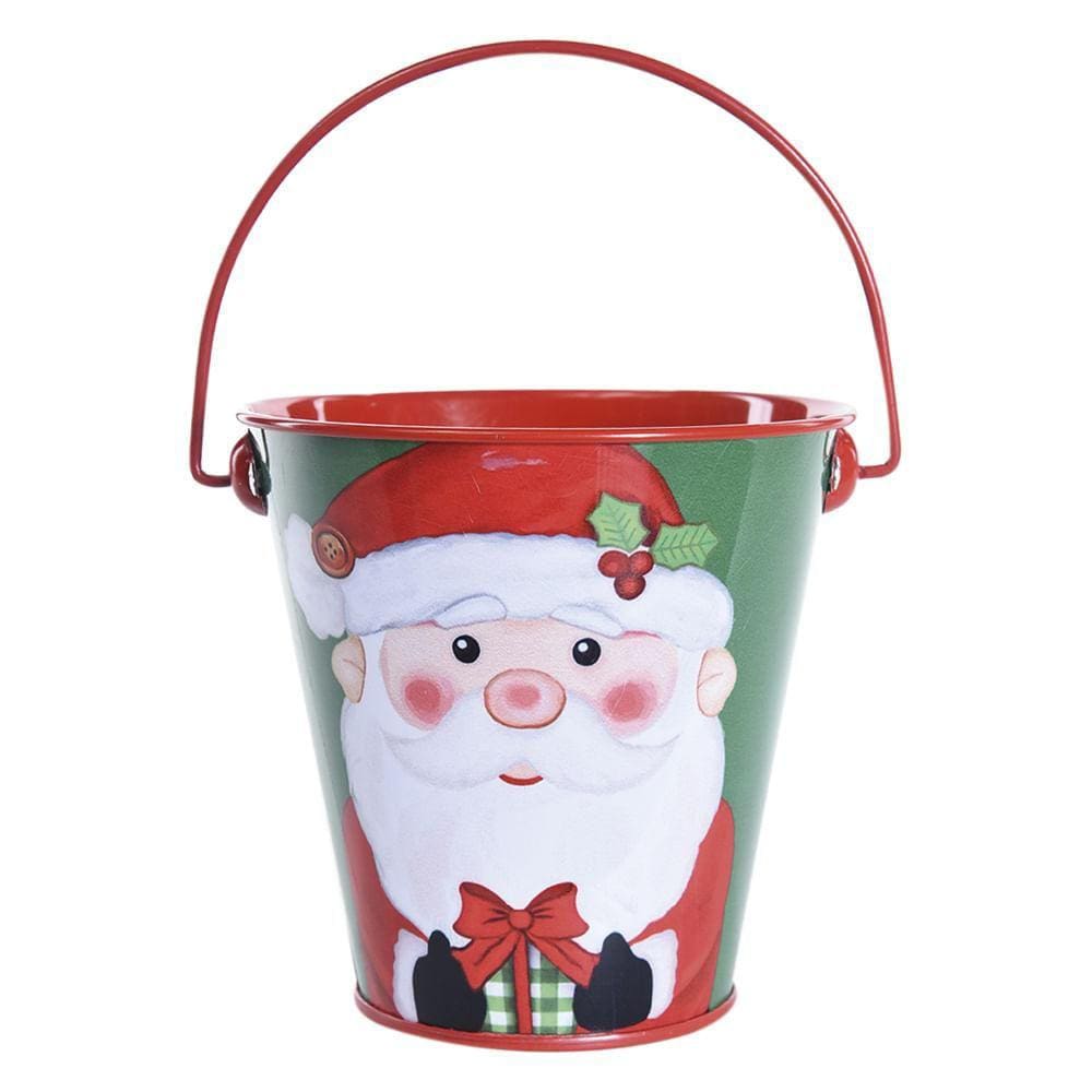 Balde Pequeno De Metal Com Papai Noel 11x11x11cm 1113779