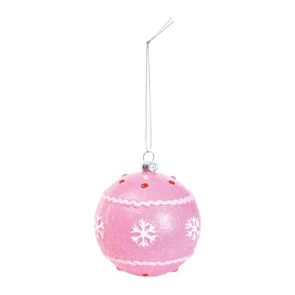 Enfeite Natal Bola Rosa C/flocos E Poá 10x8x8xm  1106790