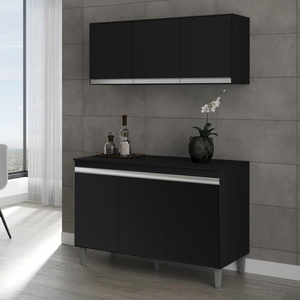 Armário Aéreo Andréia e Balcão Gabinete sem Tampo Manu 120cm - AJL Móveis