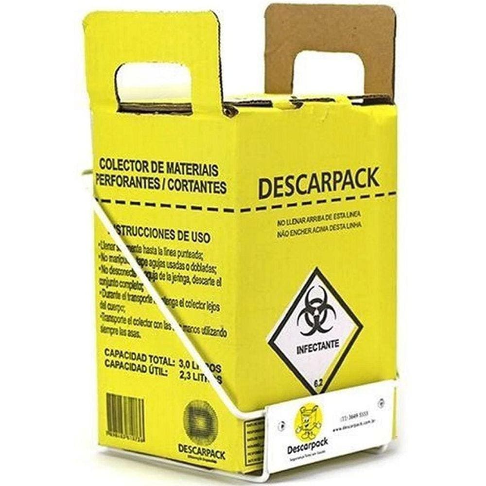 Kit Suporte + 3 Caixas Coletoras Perfurante 3 L Descarpack