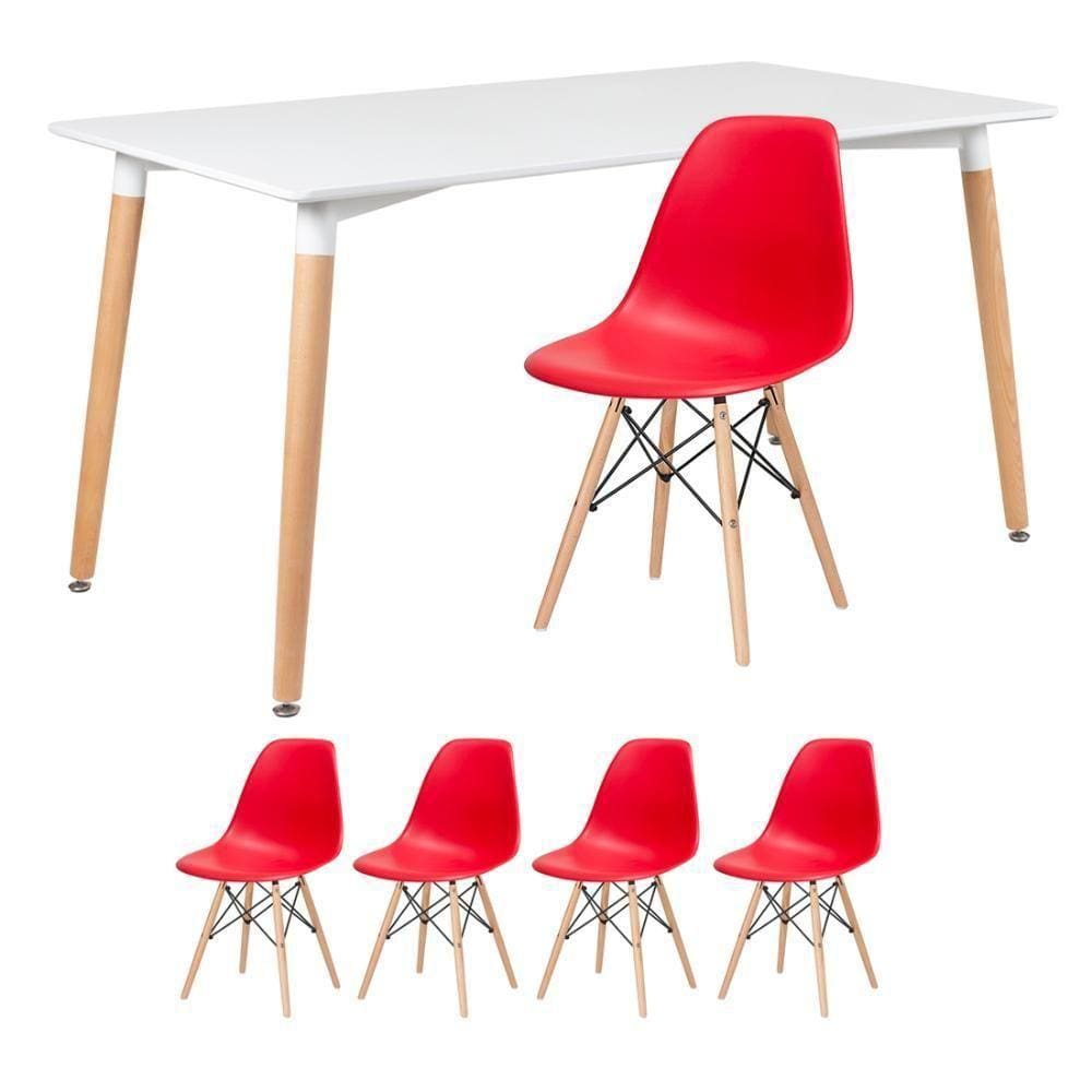 Mesa De Jantar Retangular + 4 Cadeiras Vermelho