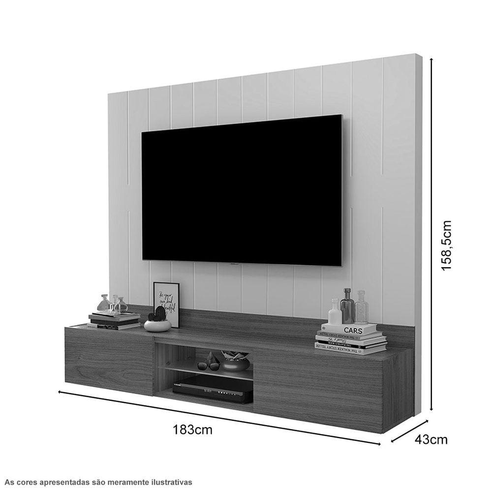 Painel para TV 75" com Nichos Conquest Malbec / Off White - Luapa