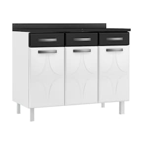 Balcão De Cozinha De Aço Triplo 105cm Com Tampo Branco preto