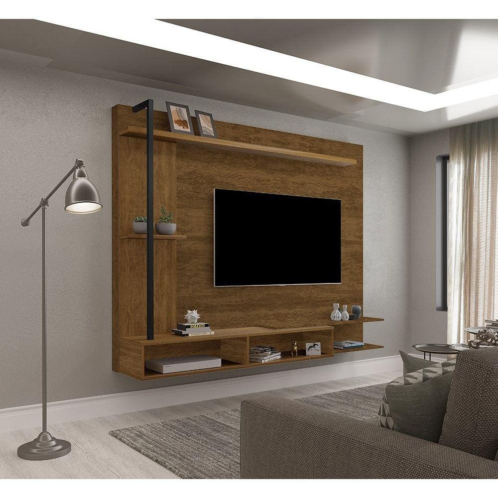 Painel para TV 65" com Nichos e Aplique de Metal Ônix Malbec - Luapa