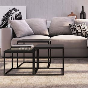 Conjunto Sala de Estar 3 Mesas Quadrada Cube Industrial Artesano Preto/Preto