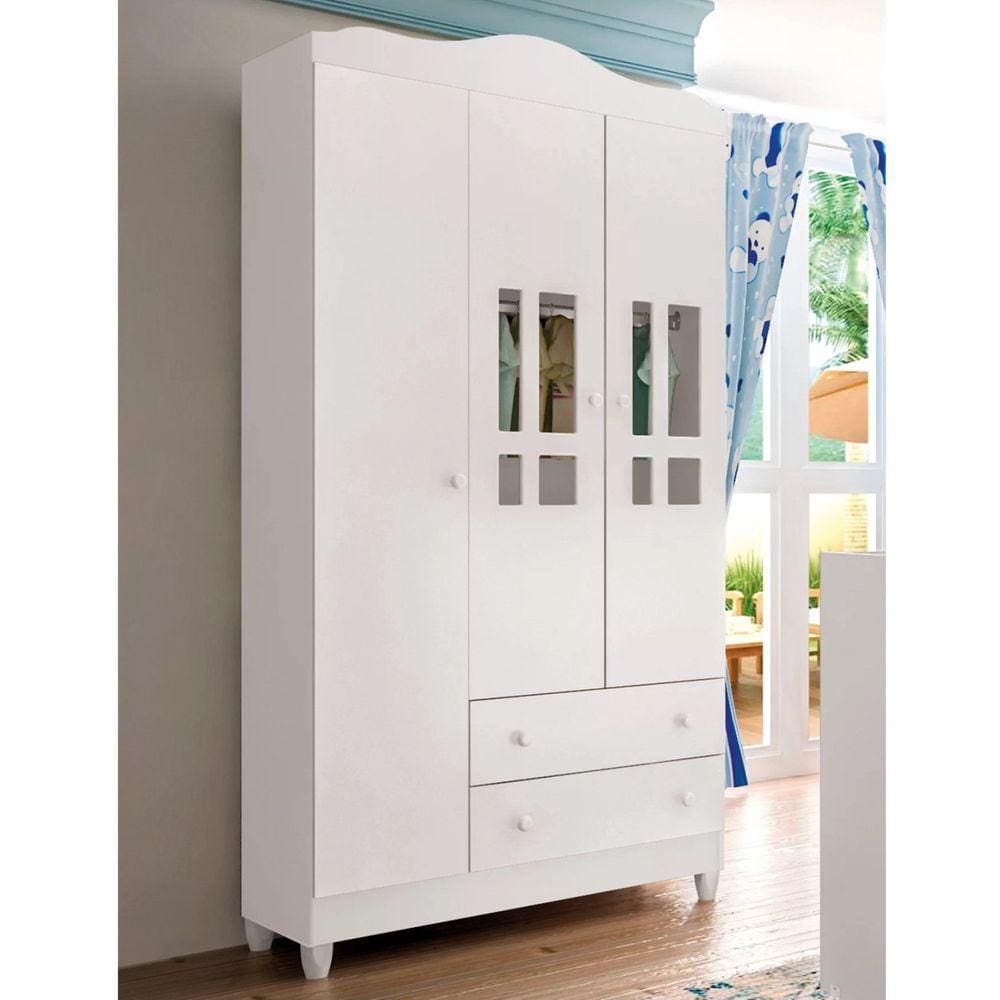 Guarda Roupa para Bebê 3 Portas 2 Gavetas Ariel Carolina Baby Branco
